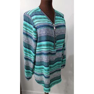 BNWT ZAC & RACHEL L/S 1/4 ZIP TUNIC TOP  TEAL & NAVY WOMENS XL